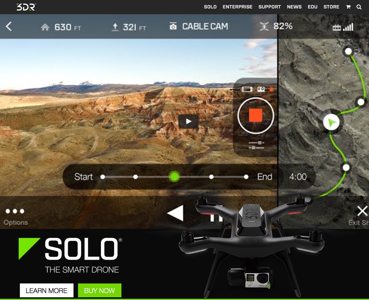 Screenshot of the homepage to 3D Robotics