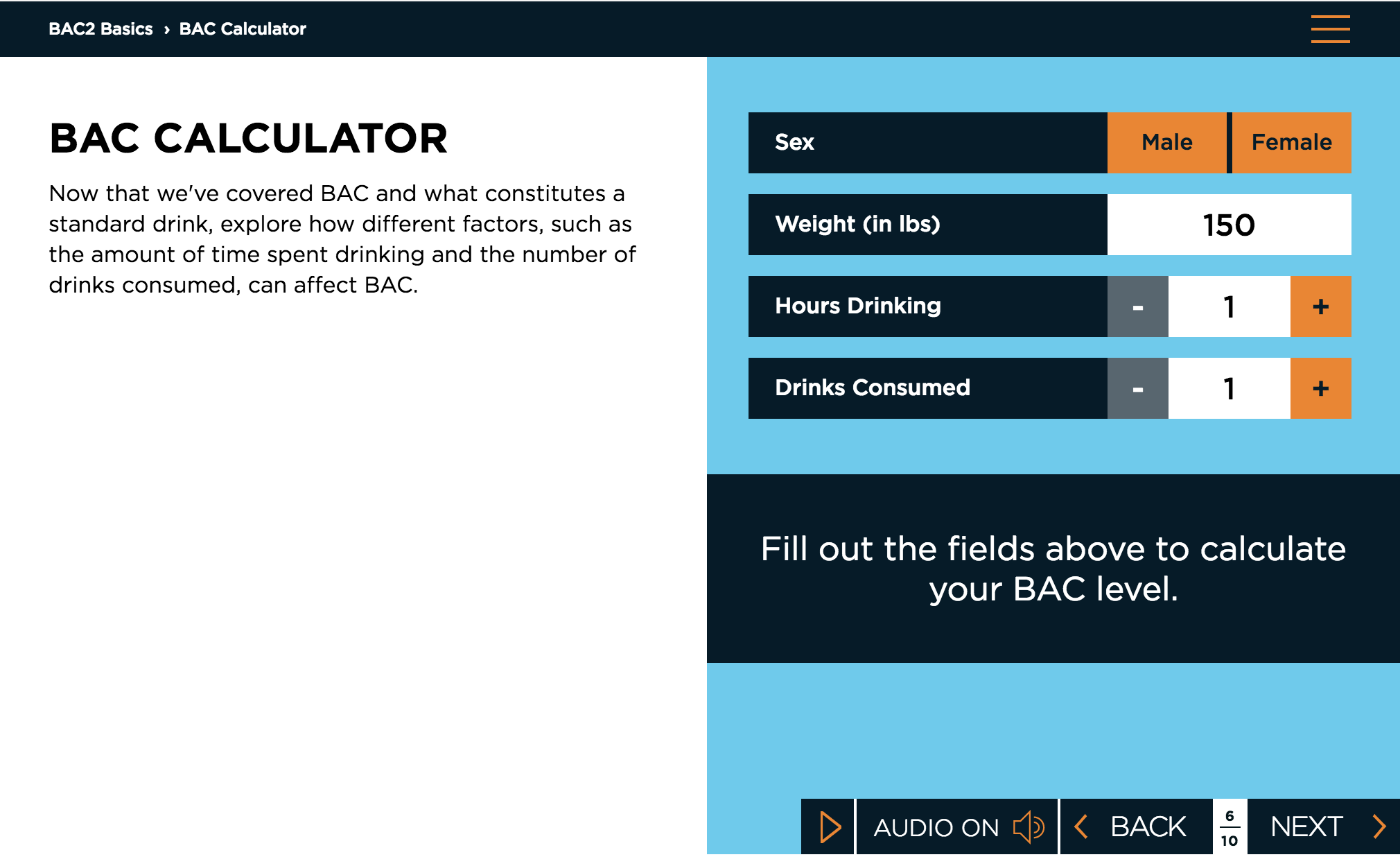 Screenshot of EverFi's Alcohol EDU Course